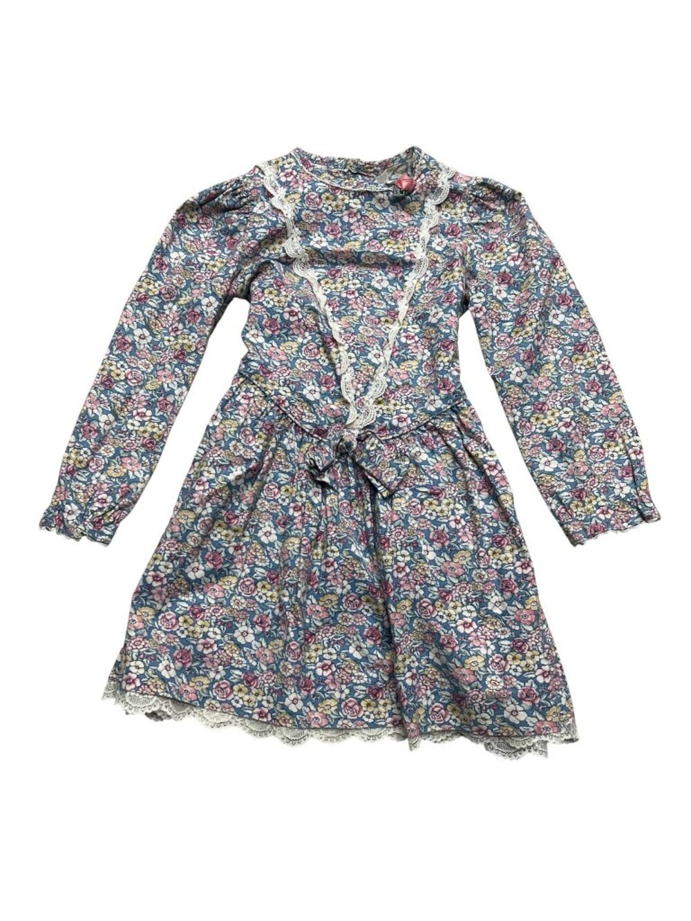 Vintage Peaches 'n Cream Floral Long Sleeve Prairie Dress Cottage Fairy 80s 6